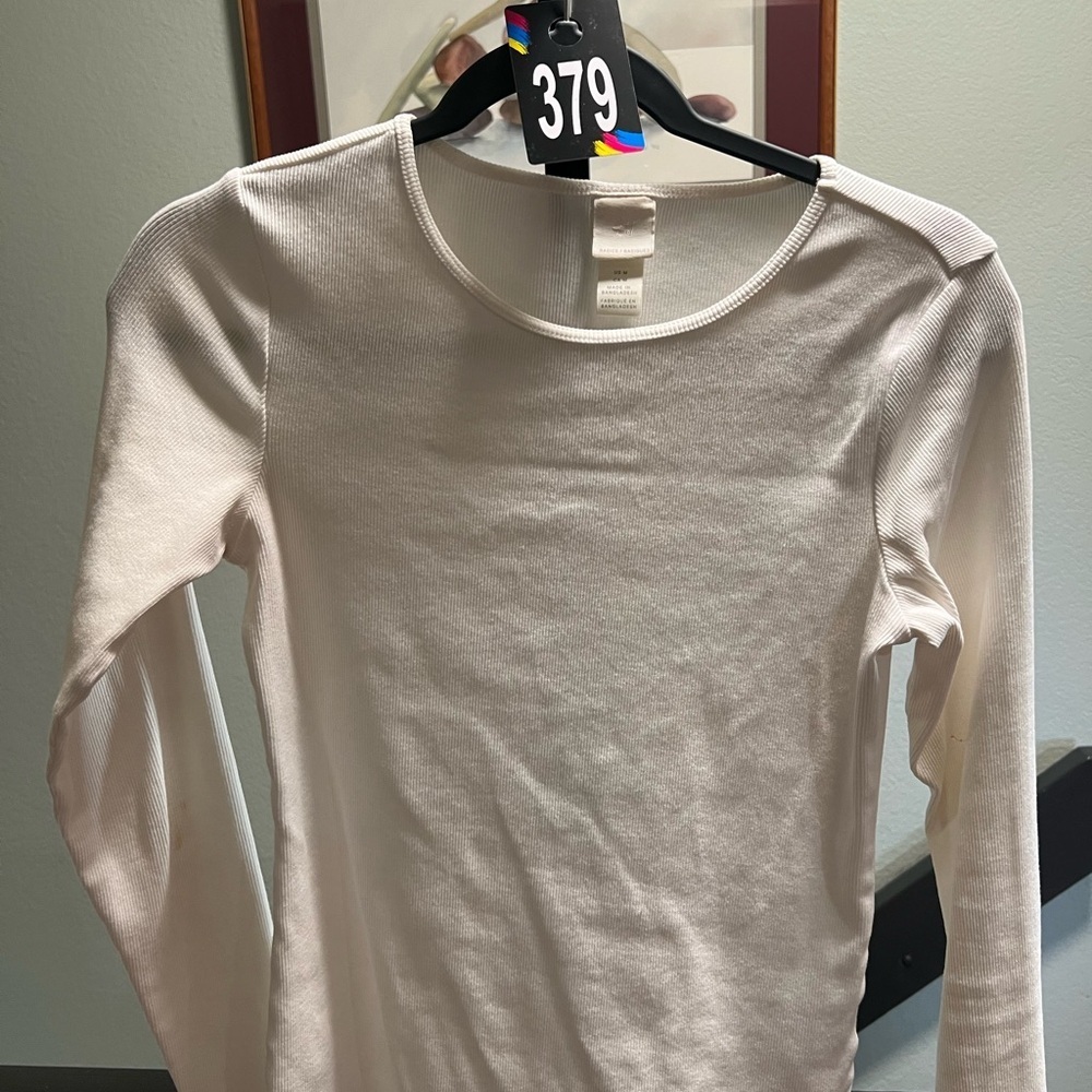 H&M Ribbed White Top Long Sleeves #379